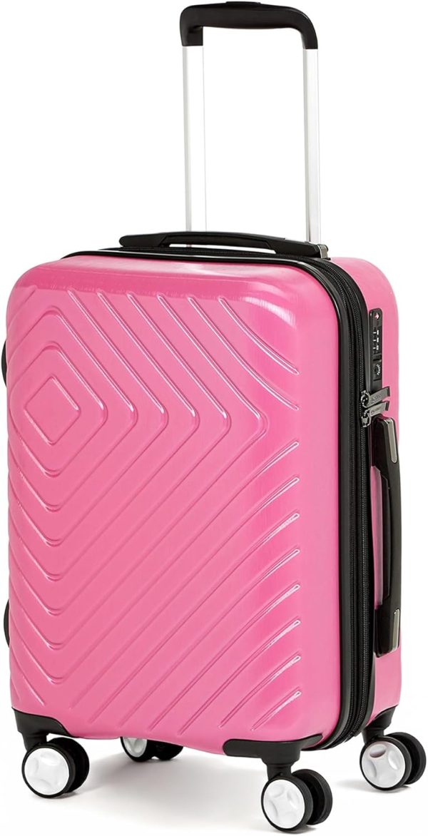 21" Hardside Carry-On Luggage with TSA Lock, Hardshell Suitcase With Wheels, Expandable For 25% More Capacity, With Scratch-Resistant Geometric Surface, 4 Multi-directional Wheels, Pink