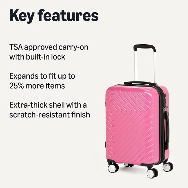21" Hardside Carry-On Luggage with TSA Lock, Hardshell Suitcase With Wheels, Expandable For 25% More Capacity, With Scratch-Resistant Geometric Surface, 4 Multi-directional Wheels, Pink - Image 2
