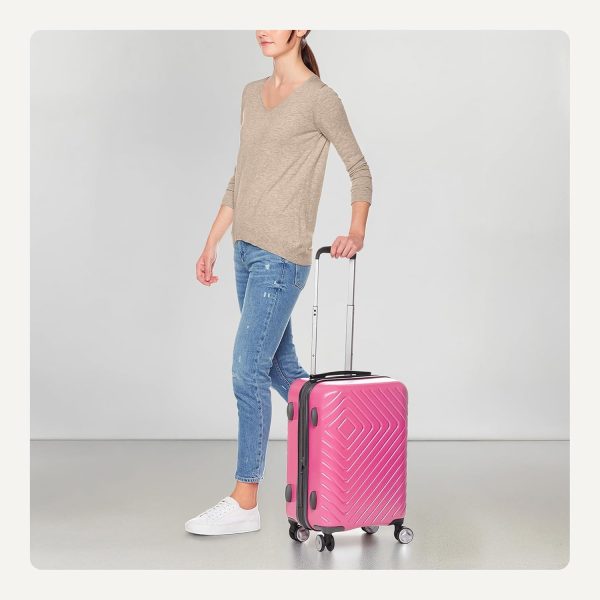21" Hardside Carry-On Luggage with TSA Lock, Hardshell Suitcase With Wheels, Expandable For 25% More Capacity, With Scratch-Resistant Geometric Surface, 4 Multi-directional Wheels, Pink - Image 3