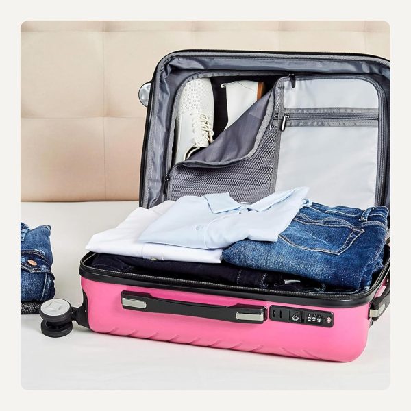 21" Hardside Carry-On Luggage with TSA Lock, Hardshell Suitcase With Wheels, Expandable For 25% More Capacity, With Scratch-Resistant Geometric Surface, 4 Multi-directional Wheels, Pink - Image 4