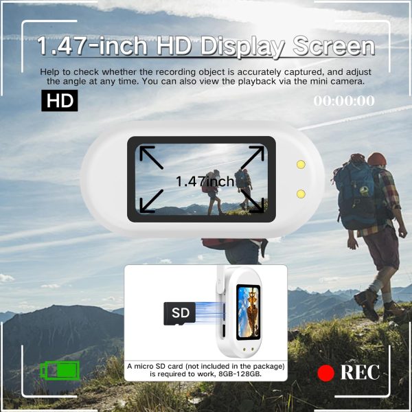 Body Camera, Thumb Action Camera HD 1080P Video Recorder, Small POV Camcorder with Motion Detection, 1.47'' Screen Magnetic Sports Cam Wireless Charging Case, Mini Body Cam for Pets/Cycling/Vlogging - Image 2