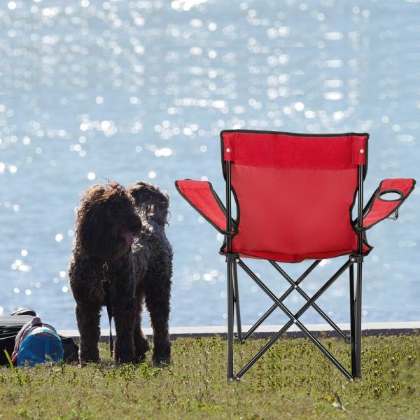 Camping Folding Chair,Portable Folding Chair with Arm Rest Cup Holder and Carrying and Storage Bag for Outdoor, Camp, Indoor, Patio, Supports 330lbs (Red, Modern) - Image 2