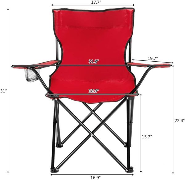 Camping Folding Chair,Portable Folding Chair with Arm Rest Cup Holder and Carrying and Storage Bag for Outdoor, Camp, Indoor, Patio, Supports 330lbs (Red, Modern) - Image 3