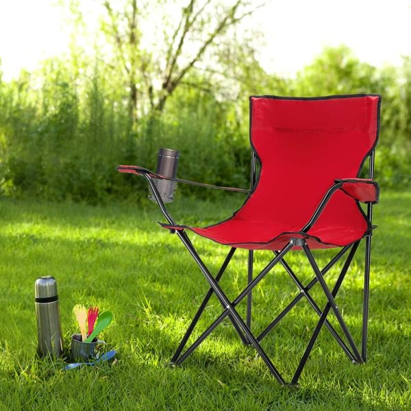 Camping Folding Chair,Portable Folding Chair with Arm Rest Cup Holder and Carrying and Storage Bag for Outdoor, Camp, Indoor, Patio, Supports 330lbs (Red, Modern) - Image 6