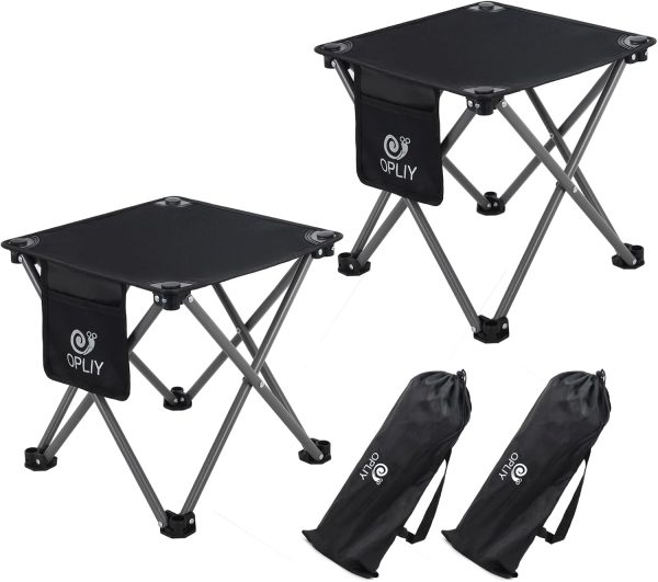 Opliy Camping Stool 2 Pack,13.5 Inch Portable Folding Stool for Outdoor Gardening and Beach Hiking Fishing,Foot Stool with Carry Bag (Black)