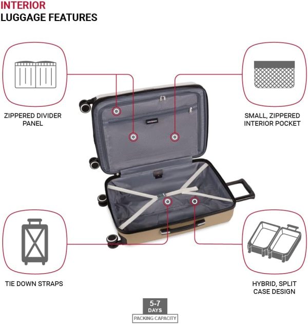 Duet Hardside Expandable Luggage with Spinner Wheels, Ivory/Taupe, Checked-Medium 24-Inch - Image 4